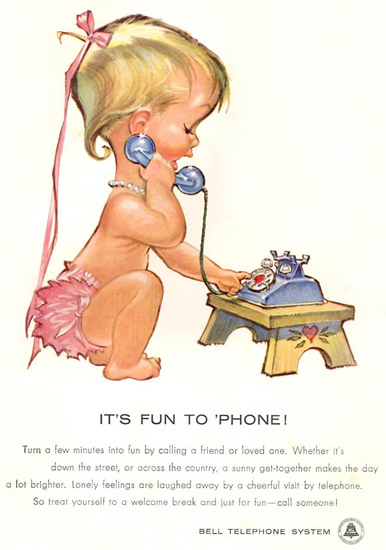 Bell Telephone System Fun To Phone Baby 1958 | Vintage Ad and Cover Art 1891-1970