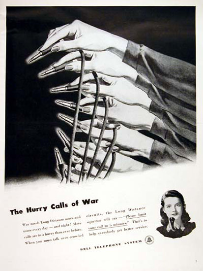 Bell Telephone System Hurry Calls Of War 1944 | Vintage War Propaganda Posters 1891-1970