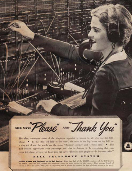 Bell Thelephone System She Says Thank You | Vintage Ad and Cover Art 1891-1970