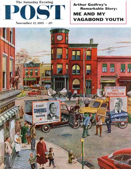 Ben Kimberly Prins Saturday Evening Post Candidate Clash 1955_11_12 | The Saturday Evening Post Graphic Art Covers 1931-1969