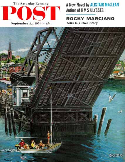 Ben Kimberly Prins Saturday Evening Post Drawbridge 1956_09_22 | The Saturday Evening Post Graphic Art Covers 1931-1969