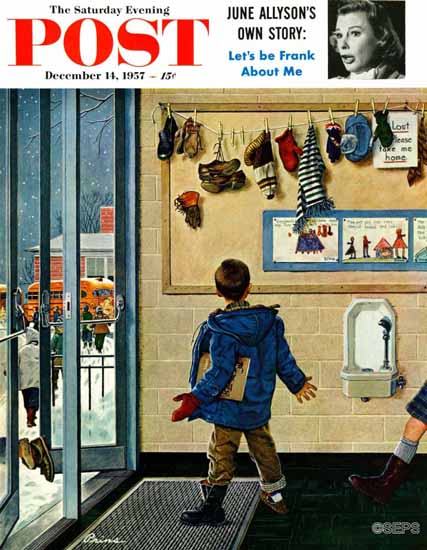 Ben Kimberly Prins Saturday Evening Post Lost His Mitten 1957_12_14 | The Saturday Evening Post Graphic Art Covers 1931-1969