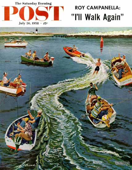 Ben Kimberly Prins Saturday Evening Post Making a Wake 1958_07_26 | The Saturday Evening Post Graphic Art Covers 1931-1969