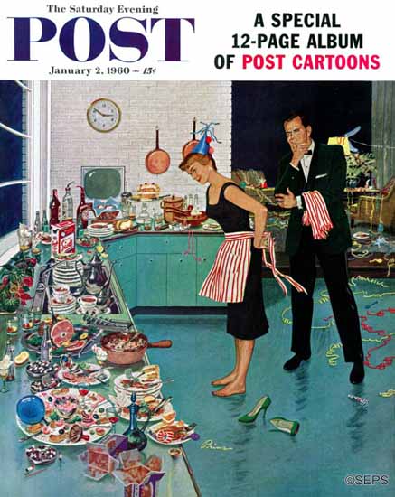 Ben Kimberly Prins Saturday Evening Post Party Clean-Up 1960_01_02 | The Saturday Evening Post Graphic Art Covers 1931-1969