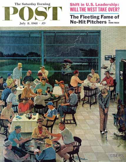 Ben Kimberly Prins Saturday Evening Post Rainy Club Day 1961_07_08 | The Saturday Evening Post Graphic Art Covers 1931-1969