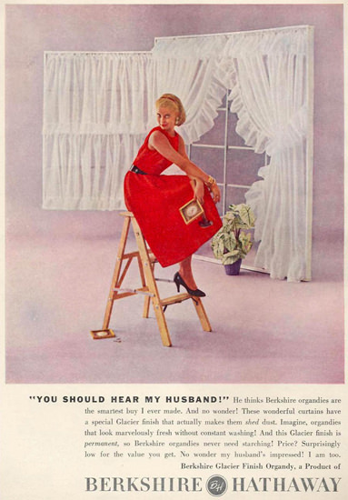 Berkshire Hathaway Curtains Red Woman 1956 | Sex Appeal Vintage Ads and Covers 1891-1970