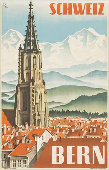 Bern Schweiz City Of Berne Switzerland 1934 | Vintage Travel Posters 1891-1970