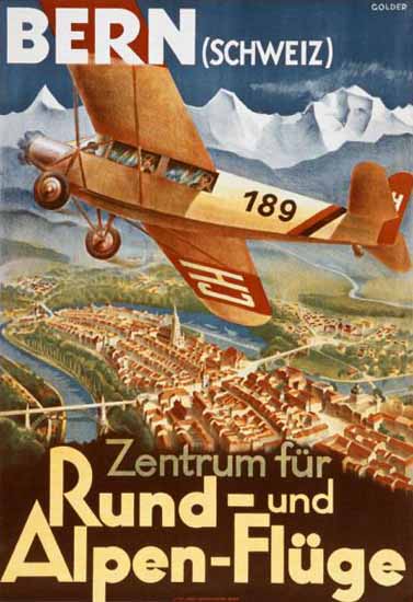 Bern Swiss Alps Sightseeing Flights Switzerland 1929 | Vintage Travel Posters 1891-1970