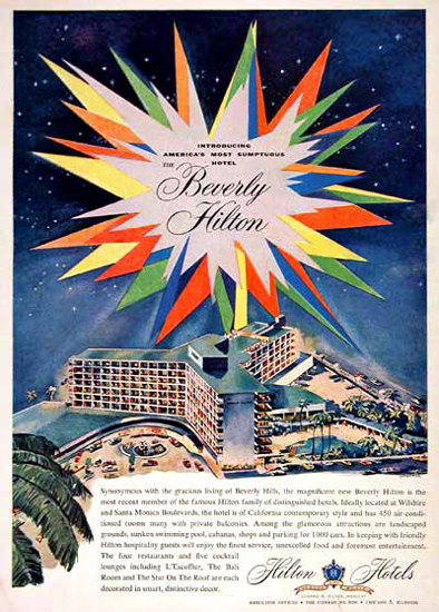 Beverly Hilton 1955 Hilton Hotels | Vintage Ad and Cover Art 1891-1970