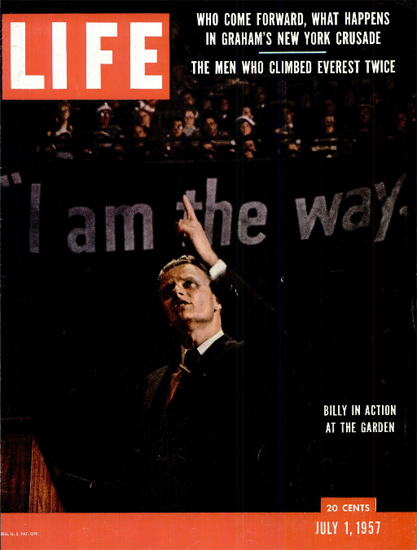 Billy Graham in Action at the Garden 1 Jul 1957 Copyright Life Magazine | Life Magazine Color Photo Covers 1937-1970