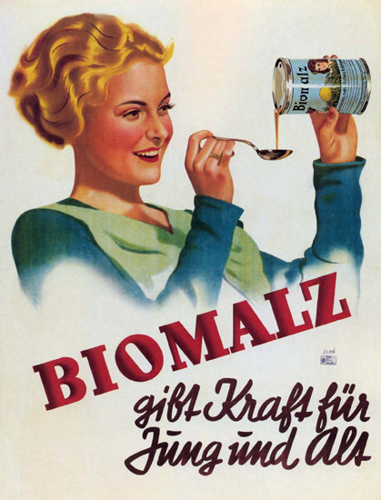 Biomalz Gibt Kraft für Jung Und Alt Austria | Sex Appeal Vintage Ads and Covers 1891-1970