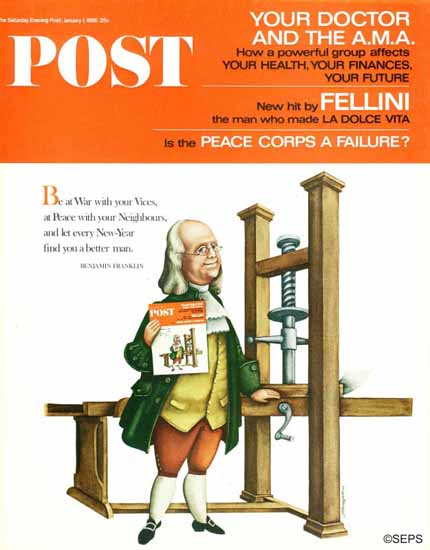 Blake Hampton Saturday Evening Post Franklin Prints POST 1966_01_01 | The Saturday Evening Post Graphic Art Covers 1931-1969