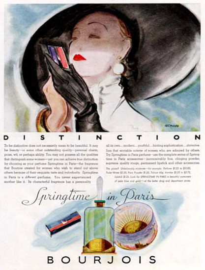 Bourjois Distinction Perfume Spring Paris 1933 | Sex Appeal Vintage Ads and Covers 1891-1970