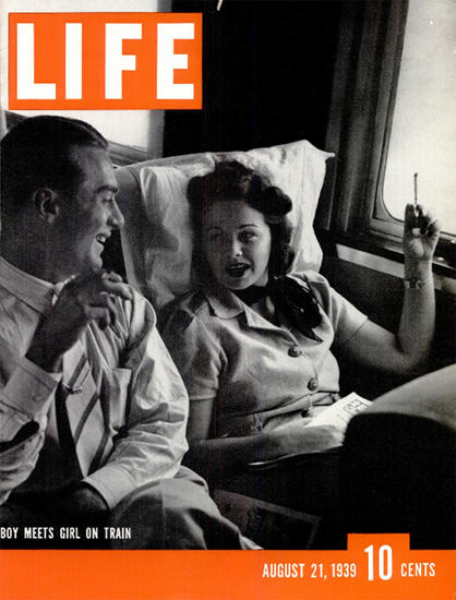 Boy meets Girl on Train 21 Aug 1939 Copyright Life Magazine | Life Magazine BW Photo Covers 1936-1970