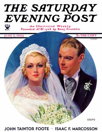 Bradshaw Crandell Saturday Evening Post Bridal Couple 1934_06_02 | The Saturday Evening Post Graphic Art Covers 1931-1969