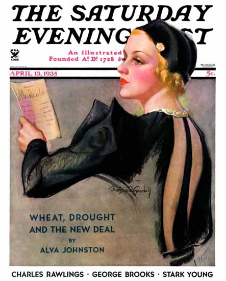 Bradshaw Crandell Saturday Evening Post Woman at Theater 1935_04_13 | The Saturday Evening Post Graphic Art Covers 1931-1969