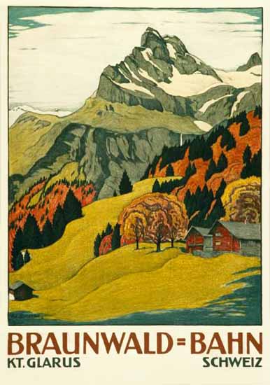 Braunwald Bahn Canton Of Glarus Switzerland 1914 | Vintage Travel Posters 1891-1970