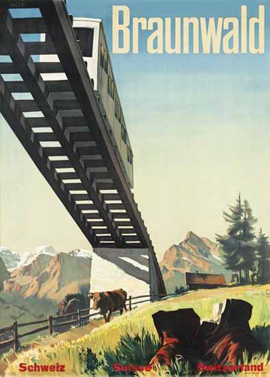 Braunwald Schweiz Suisse Switzerland 1958 | Vintage Travel Posters 1891-1970