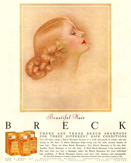 Breck Shampoo For Beautiful Hair 1954 | Sex Appeal Vintage Ads and Covers 1891-1970