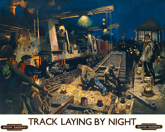 British Railways Track Laying By Night | Vintage Travel Posters 1891-1970