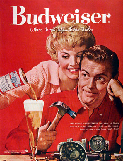 Budweiser Beer 1958 Telephone Mechanic | Sex Appeal Vintage Ads and Covers 1891-1970