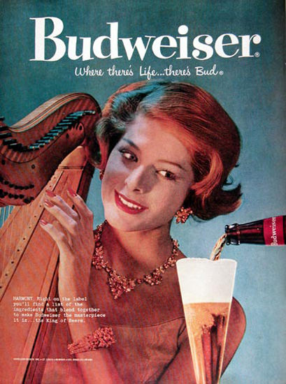 Budweiser Beer 1959 Harp-Player | Sex Appeal Vintage Ads and Covers 1891-1970