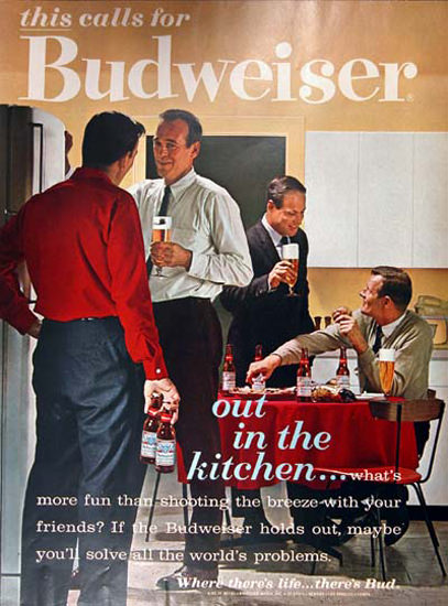 Budweiser Beer 1962 Men Out In The Kitchen | Vintage Ad and Cover Art 1891-1970