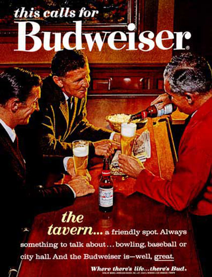 Budweiser Beer 1963 In The Tavern Friendly Spot | Vintage Ad and Cover Art 1891-1970