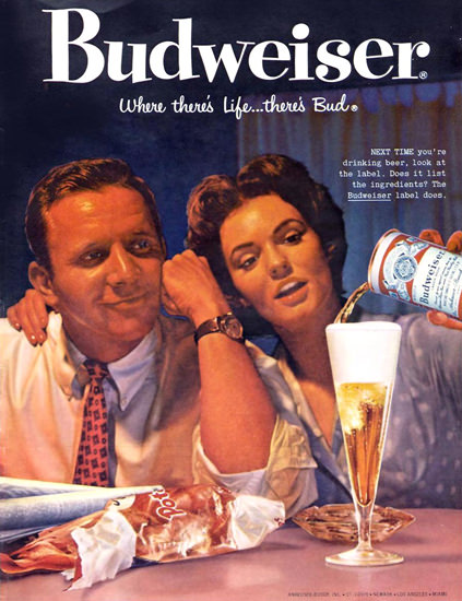 Budweiser Beer And Chips 1959 | Vintage Ad and Cover Art 1891-1970