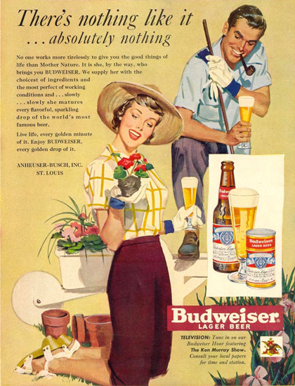 Budweiser Beer Gardening 1950 | Sex Appeal Vintage Ads and Covers 1891-1970