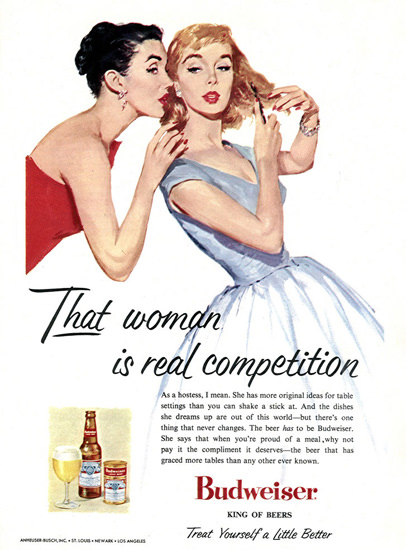 Budweiser Beer Woman Is Real Competition 1956 | Sex Appeal Vintage Ads and Covers 1891-1970