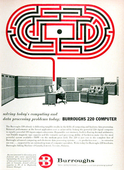 Burroughs 220 Computer 1960 Solving Problems | Vintage Ad and Cover Art 1891-1970