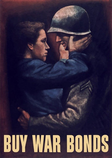 Buy War Bonds Soldie Embracing Woman | Vintage War Propaganda Posters 1891-1970