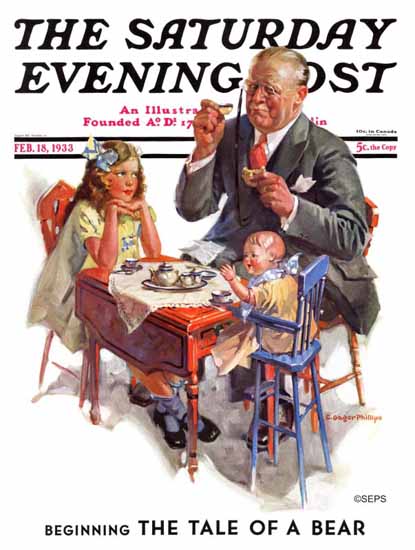 C Gager Phillips Saturday Evening Post Tea for Grandpa 1933_02_18 | The Saturday Evening Post Graphic Art Covers 1931-1969