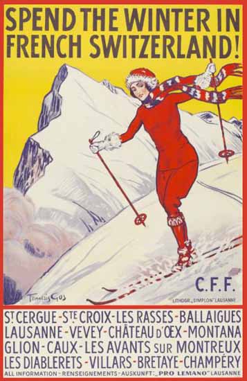 CFF Spend The Winter In French Switzerland Skiing 1923 | Vintage Travel Posters 1891-1970