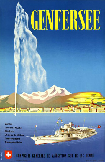 CGN Genfersee Lac Leman Geneva 1957 | Vintage Travel Posters 1891-1970