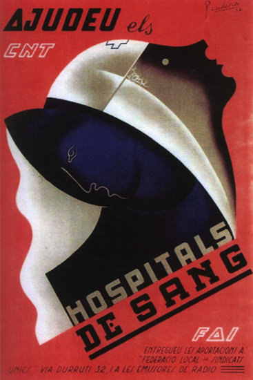 CNT Ajudeu Els Hospitales De Sang Spain Espana | Vintage War Propaganda Posters 1891-1970