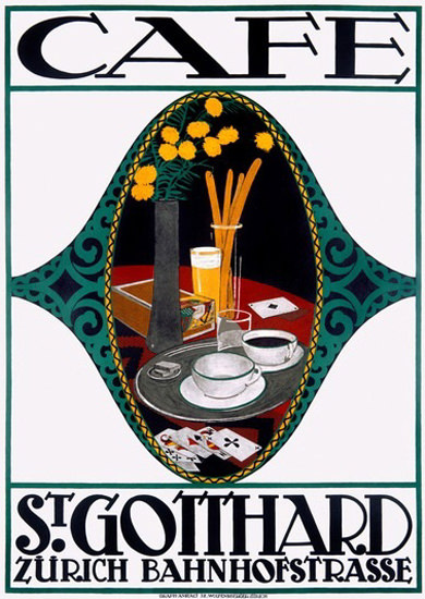 Cafe St Gotthard Zuerich Bahnhofstrasse | Vintage Ad and Cover Art 1891-1970