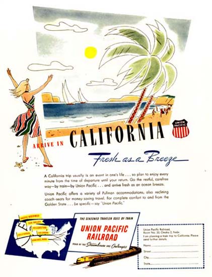 California 1947 Union Pacific Railroad Breeze | Vintage Travel Posters 1891-1970