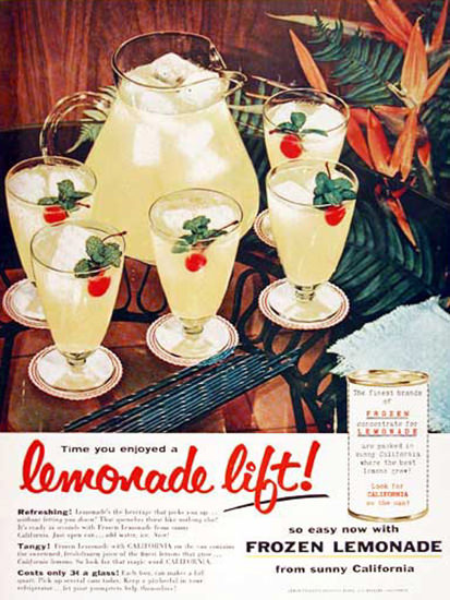 California Frozen Lemonade 1955 California | Vintage Ad and Cover Art 1891-1970