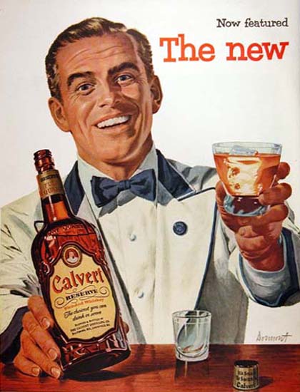 Calvert Reserve Whiskey 1954 Barkeeper | Sex Appeal Vintage Ads and Covers 1891-1970