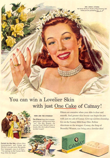 Camay Soap Shirley E Brooke Bridal Portrait 1948 | Sex Appeal Vintage Ads and Covers 1891-1970