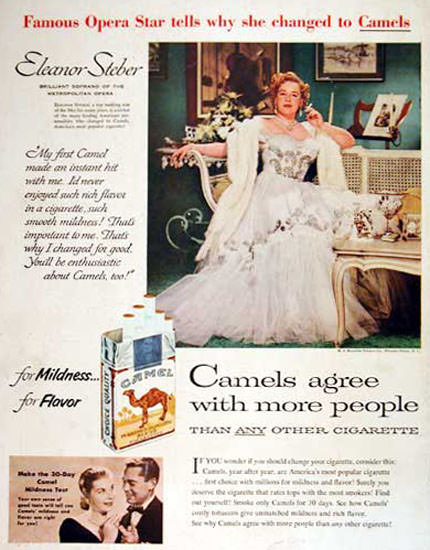 Camel Cigarettes 1954 Eleanor Steber | Sex Appeal Vintage Ads and Covers 1891-1970