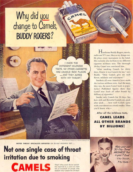 Camel Cigarettes Buddy Rogers 1951 | Vintage Ad and Cover Art 1891-1970