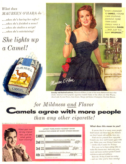 Camel Cigarettes Maureen OHara 1953 | Sex Appeal Vintage Ads and Covers 1891-1970