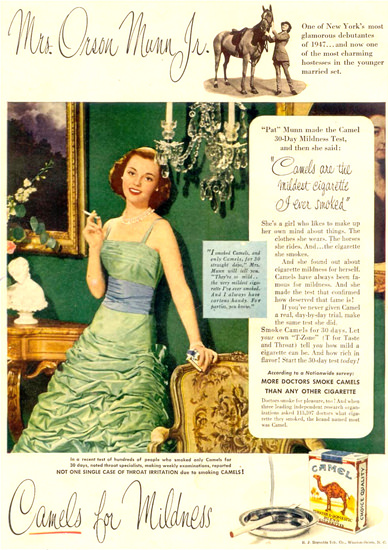 Camel Cigarettes Mrs Orson Munn Jr 1949 | Sex Appeal Vintage Ads and Covers 1891-1970