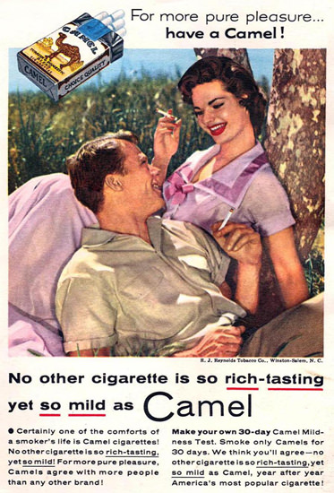 Camel Cigarettes Under A Tree 1955 | Sex Appeal Vintage Ads and Covers 1891-1970