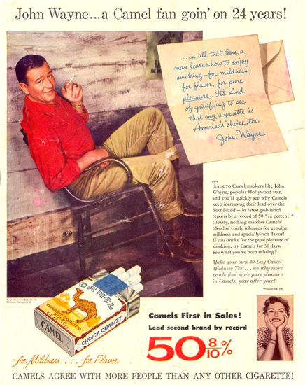 Camel John Wayne Camel Fan For 24 Years 1952 | Sex Appeal Vintage Ads and Covers 1891-1970