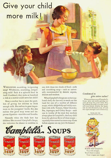 Campbells Soups Give Your Child More Milk 1935 | Vintage Ad and Cover Art 1891-1970