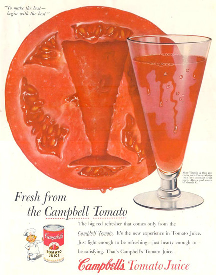 Campbells Tomato Juice 1955 | Vintage Ad and Cover Art 1891-1970